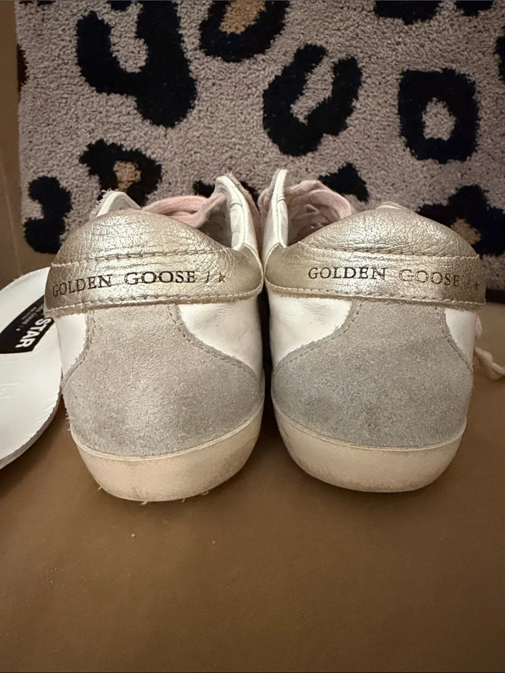 Golden Goose Kids White Sneakers with Blue Star and Pink Laces